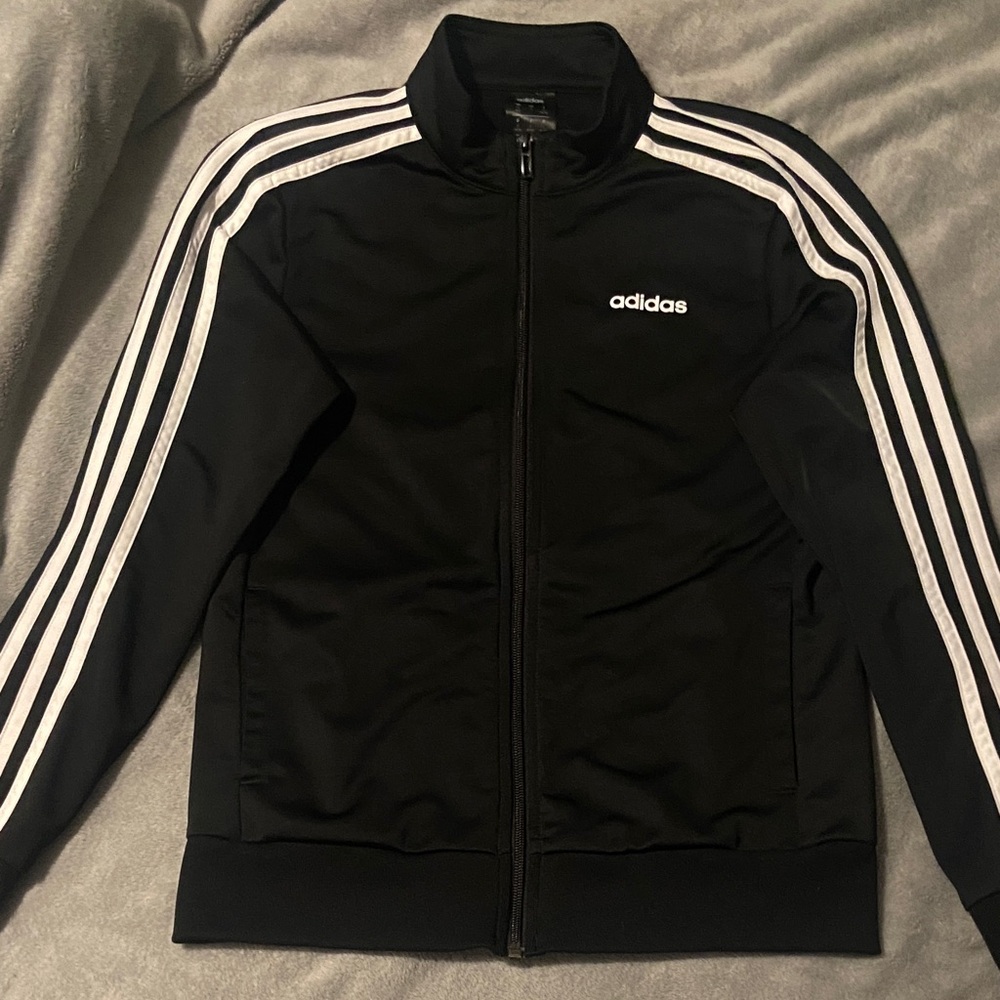 Adidas Women’s Black Windbreaker with White Stripes